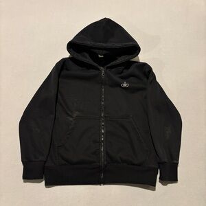 Alo Hoodie Size Small Black Full Zip Velvet Lined Gym Athletic Gym Workout